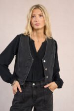 LADIES WOVEN SLEEVELESS JACKET